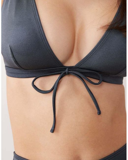 ASOS Gray Fuller Bust Maya Alice Tie Front Plunge Bikini Top