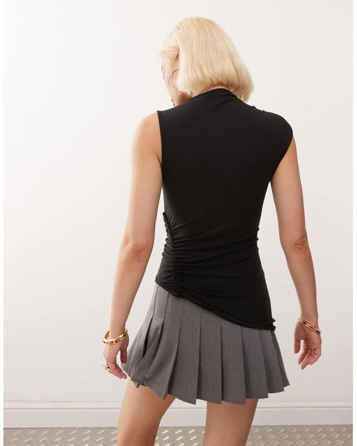 Weekday Black Asymmetric Top With Ruched Side Detail