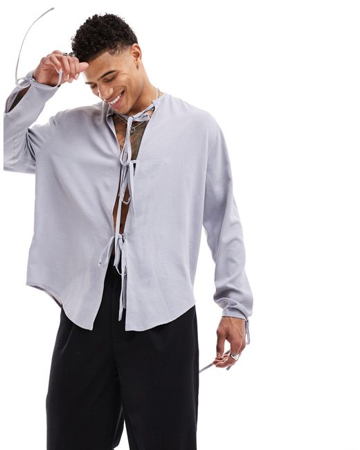 Camicia comoda lilla con lacci sul davanti di ASOS in White da Uomo