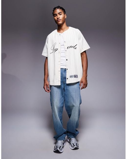 Liquor N Poker Blue Denim Button Through Jersey With Gothic Script Emblem Logo for men