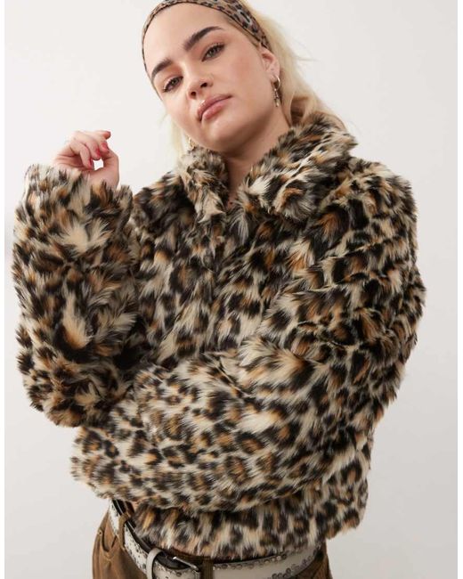 Collusion Brown Leopard Print Faux Fur Trucker Jacket