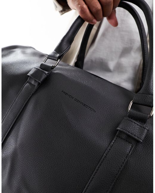French Connection Black Faux Leather Classic Holdall Bag for men