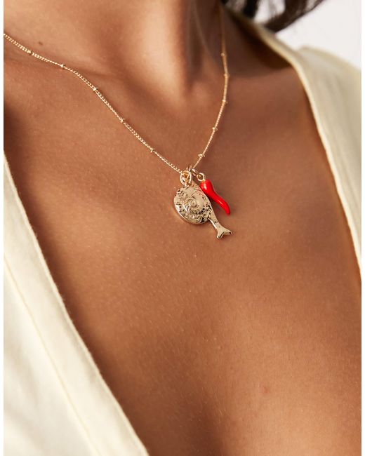 ASOS Brown Necklace With Coin And Fish Charms