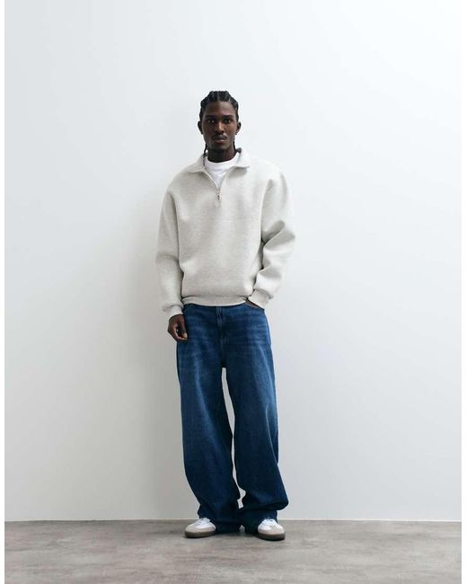 ASOS Gray Oversized Quarter Zip Sweatshirt for men