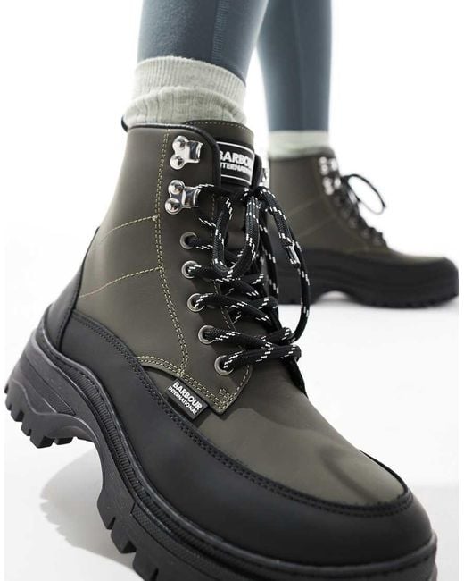 Barbour Black Alani Leather Rubber Hiker Boots
