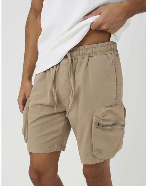 Brave Soul Natural Cargo Pocket Cotton Twill Shorts for men