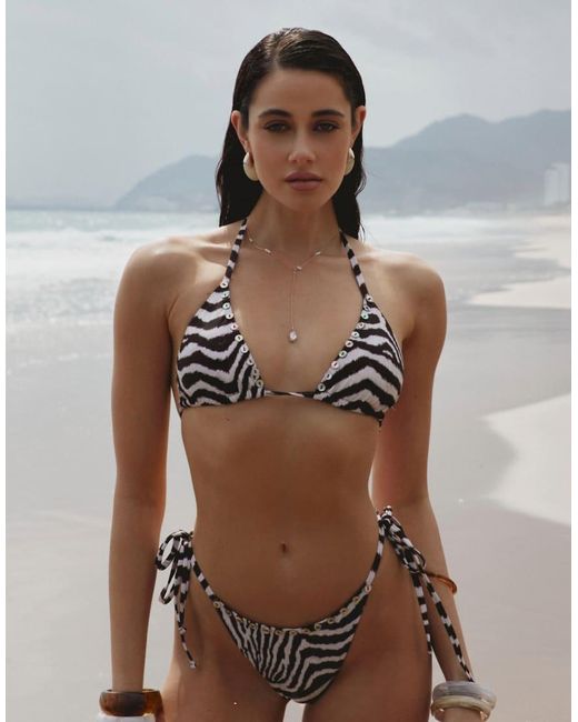 Missy Empire Black Shell Button Printed Bikini Bottom