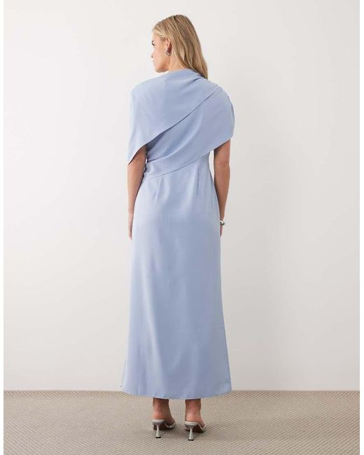 ASOS Blue Asos Design Petite Fallen Shoulder Midi Dress