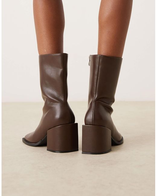 Glamorous Natural Block Heel Square Toe Boots