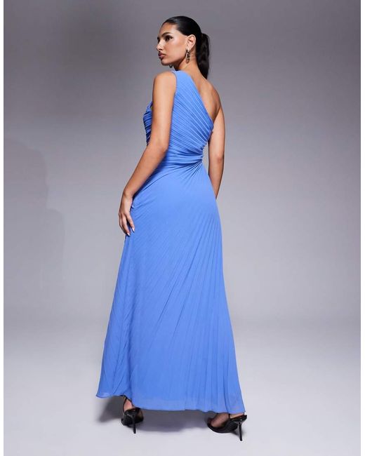 Forever New Blue One Shoulder Pleated Maxi Dress