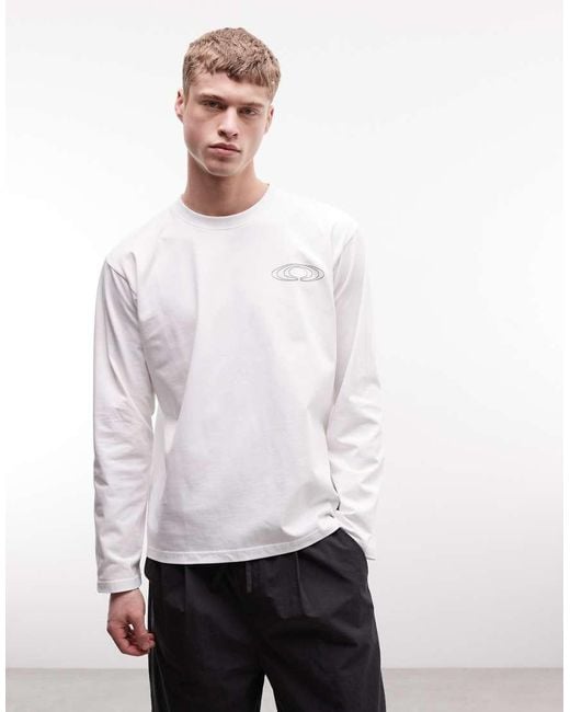 Rains White 41490 Long Sleeve Relaxed Fit Splash Logo T-shirt for men
