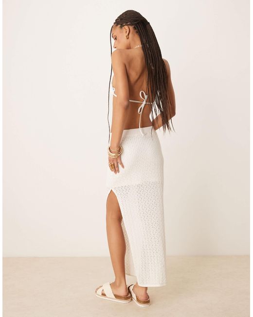 Abercrombie & Fitch Natural Mid Rise Crochet Maxi Skirt With Side Split