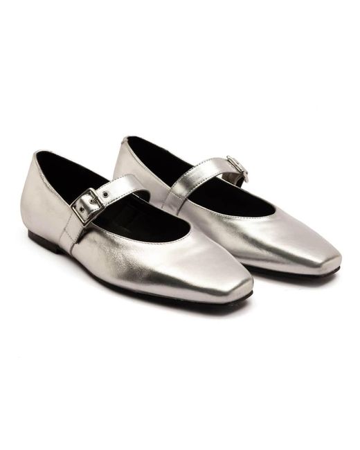 OFF THE HOOK White Cuffley Leather Square Toe Mary Jane Flats