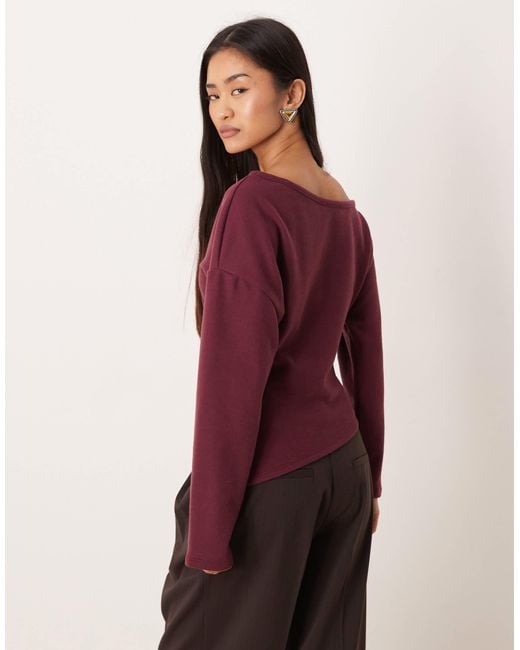 ASOS Red Supersoft Touch Off Shoulder Corset Waist Long Sleeve Top