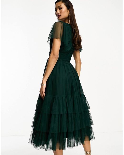 LACE & BEADS Green Madison Midi Dress