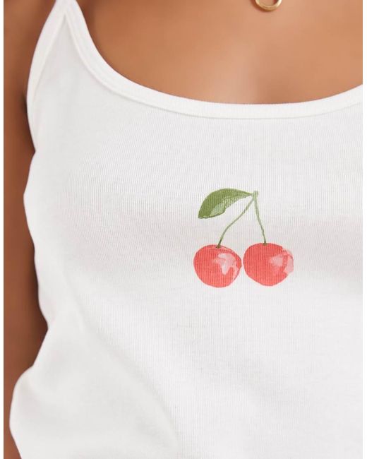 Vero Moda White Jersey Cami Top With Cherry Print Graphic