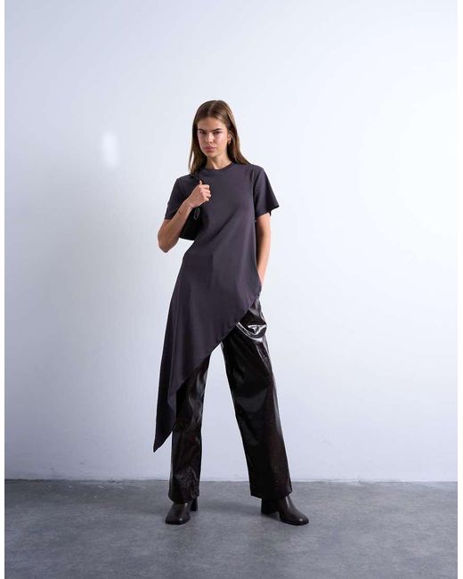 TOPSHOP Asymmetrische Tuniektop Van Gladde Stof Met Korte Mouwen in het White