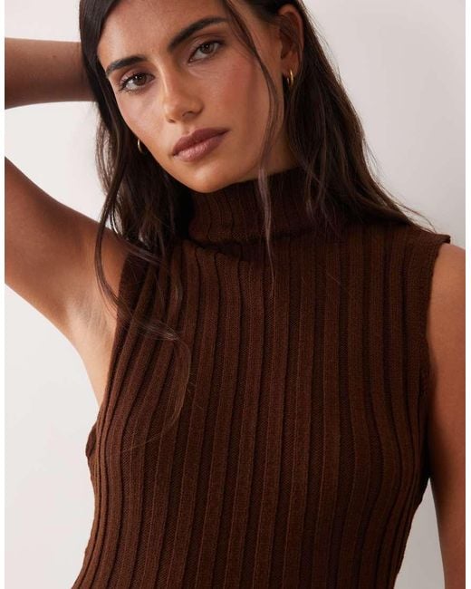 ASOS Brown Knitted Ribbed High Neck Tank Top