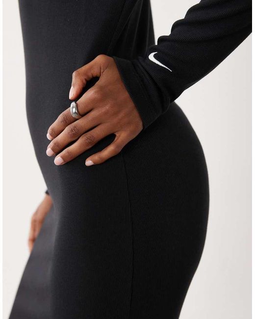 Nike Black Chill Knitted Long Sleeve Midi Dress