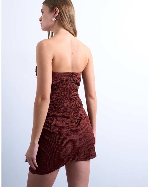 TOPSHOP Brown Crinkle Bandeau Mini Dress