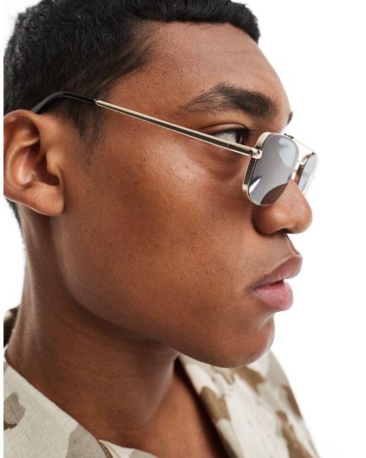 ASOS Brown Rectangle Aviator Sunglasses for men