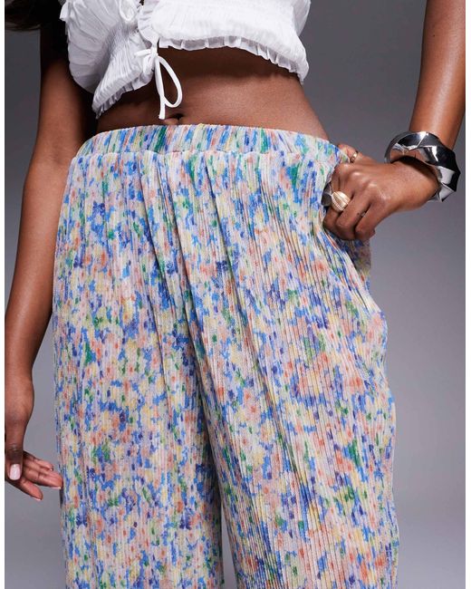 ASOS Blue – plissierte hose aus geblümtem netzstoff mit weitem bein, kombiteil