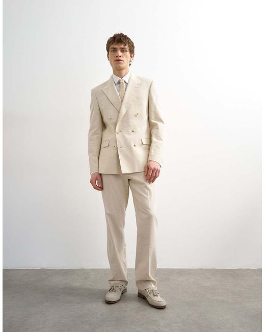 Topman Natural Double Breasted Linen Rich Blazer for men