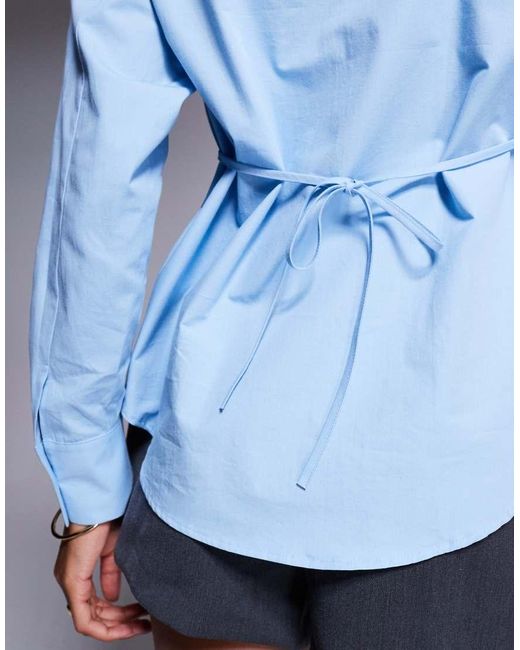 ASOS Blue Tie Back Shirt With Shoulder Pads
