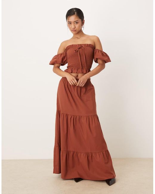 Lovedrobe Brown Short Sleeve Shirred Top Co-Ord