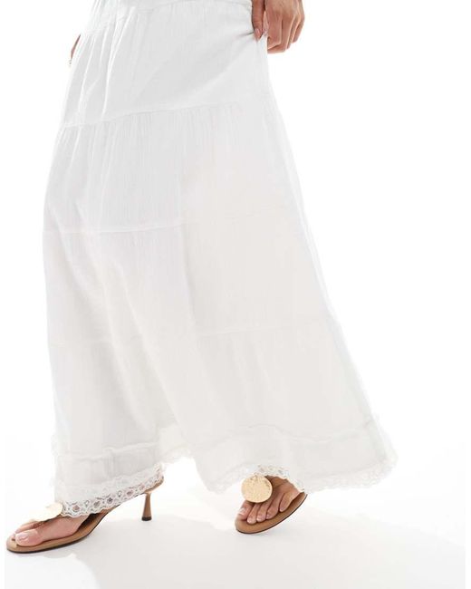 Vero Moda White Lace Trim Tiered Boho Maxi Skirt Co-ord