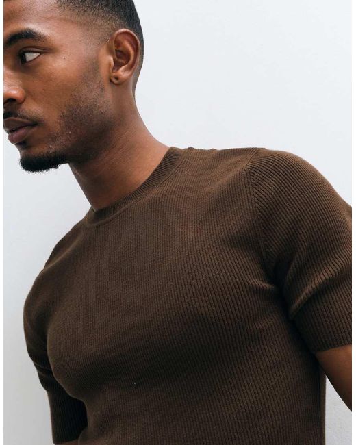 ASOS Black Essential Muscle-Fit Fine-Rib Knit Crew-Neck for men