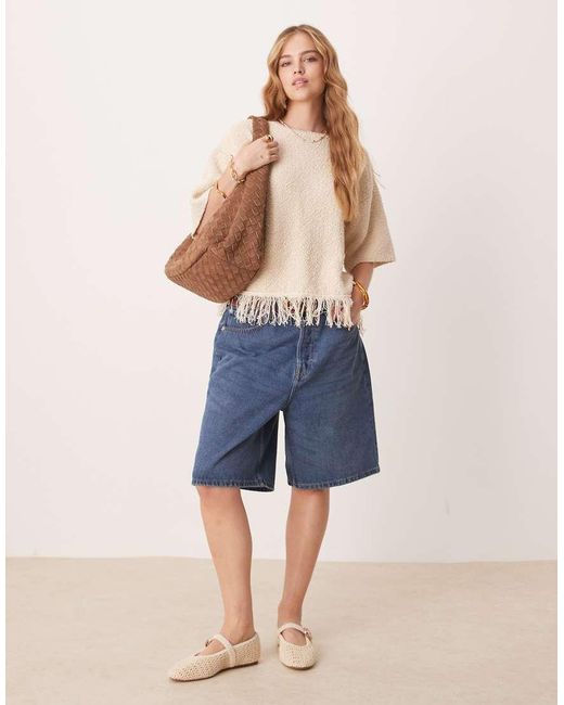 ASOS Premium T-Shirt Met Textuur En Franjes Aan De Zoom in het Blue