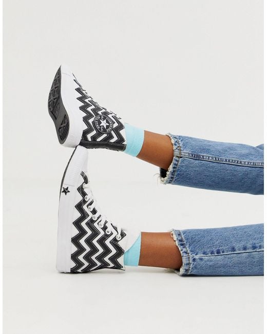 Converse Black And White Zig Zag Chuck Taylor Hi All Star Leather Voltage Trainers