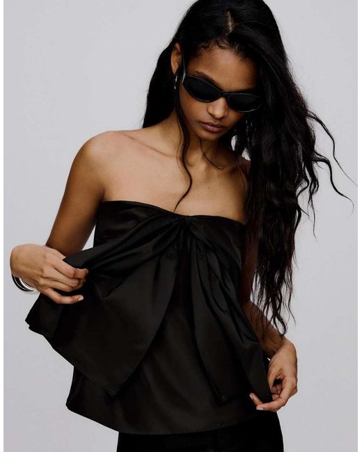 Bershka Black Bandeau Top With Tie Detail