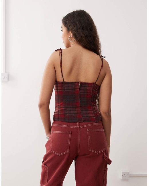 Lioness Red Humphrey 90s Square Neck Bow Tie Shoulders Cami Top