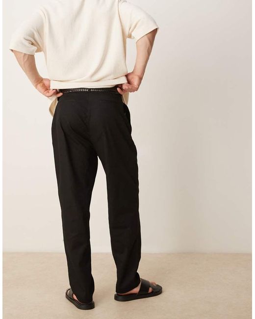 Pantalones Negros De Corte Carrot Con Pinzas De Tejido Efecto Lino De ASOS de hombre de color Natural