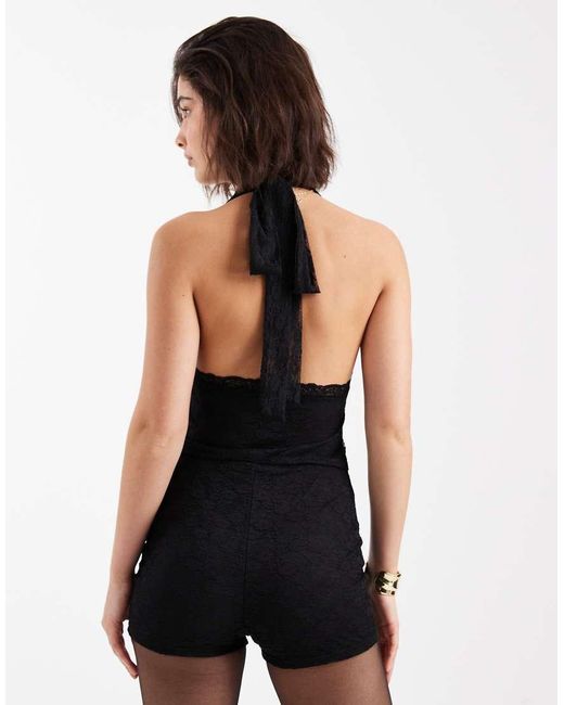 Miss Selfridge Black Lace Cowl Neck Playsuit With Scarf Detail
