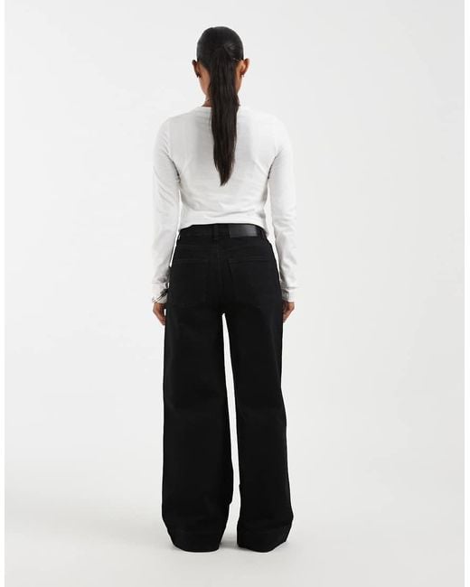 ASOS White Asos Design Petite High Rise Wide Leg Jeans With Front Pockets