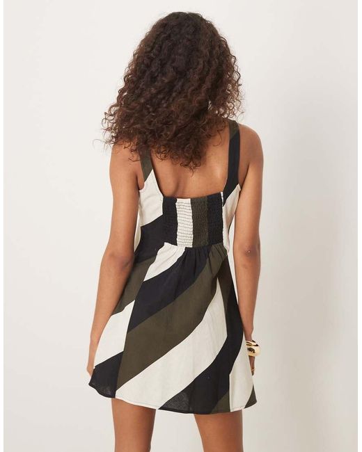 ASOS White Square High Neck Mini Sundress With Shirred Back