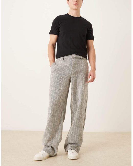 Pantalon baggy à fines rayures avec plis ASOS pour homme en coloris Gray