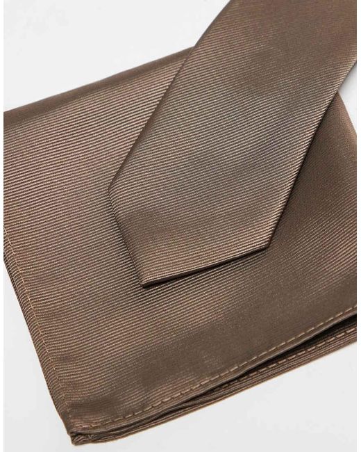 ASOS Brown Satin Tie With Pocket Square for men