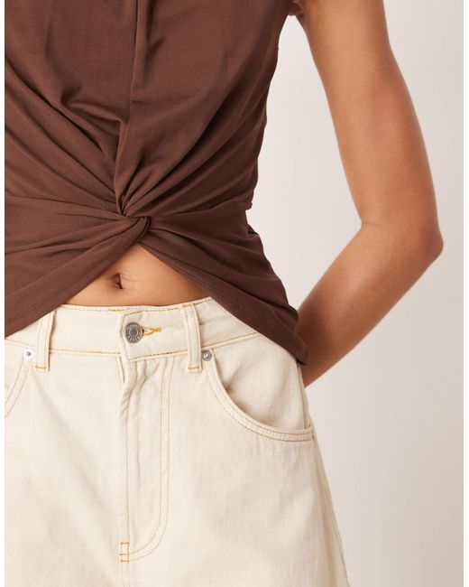ASOS Brown Twist Front Top With Grown On Neck