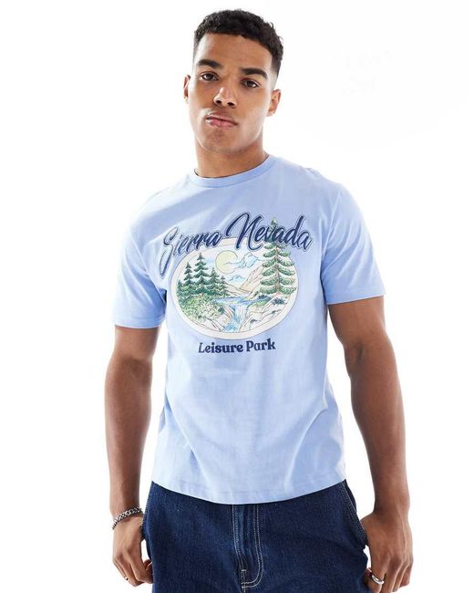 ASOS Blue Boxy Standard Fit T-Shirt With Landscape Graphic for men