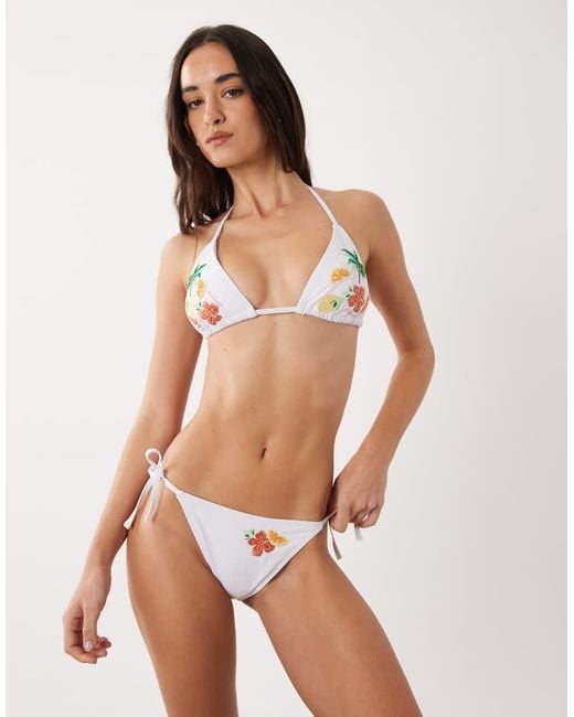New Look White Palm Print Beaded Bikini Bottoms