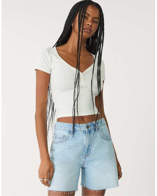 Stradivarius Denim Bermuda Short in het White
