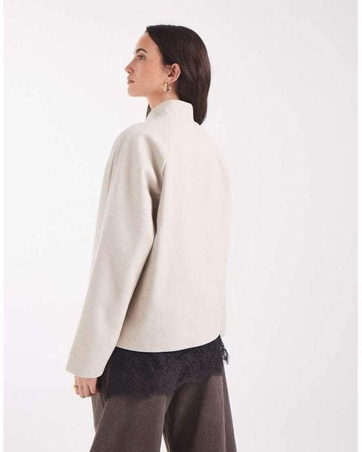Pieces Natural Mandarin Fastened Funnel Neck Wool-Look Coat