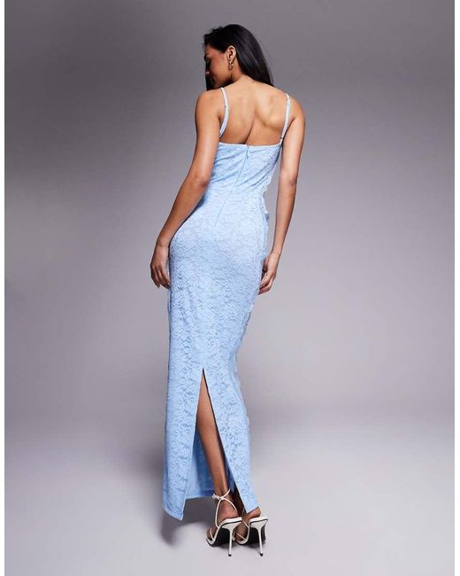 Murci Blue Exclusive Lace Corset Detail Cami Maxi Dress