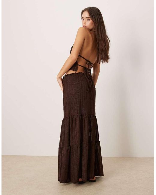 ASOS Brown Co-Ord Textured Tiered Maxi Skirt