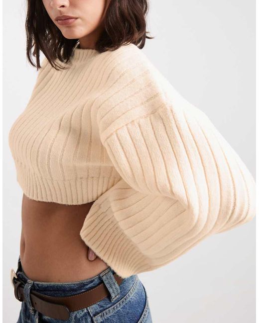 ASOS White Cropped Knit Jumper With Wide Rib