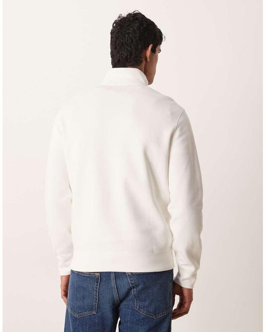 Polo Ralph Lauren White Icon Logo Double Knit Jersey Quarter Zip Sweatshirt for men